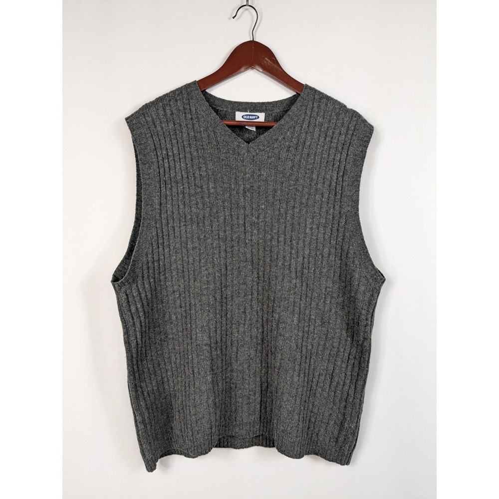 Old Navy Lambswool Sweater Vest V-Neck Grey Preppy Basic Winter Staples 2XL A094